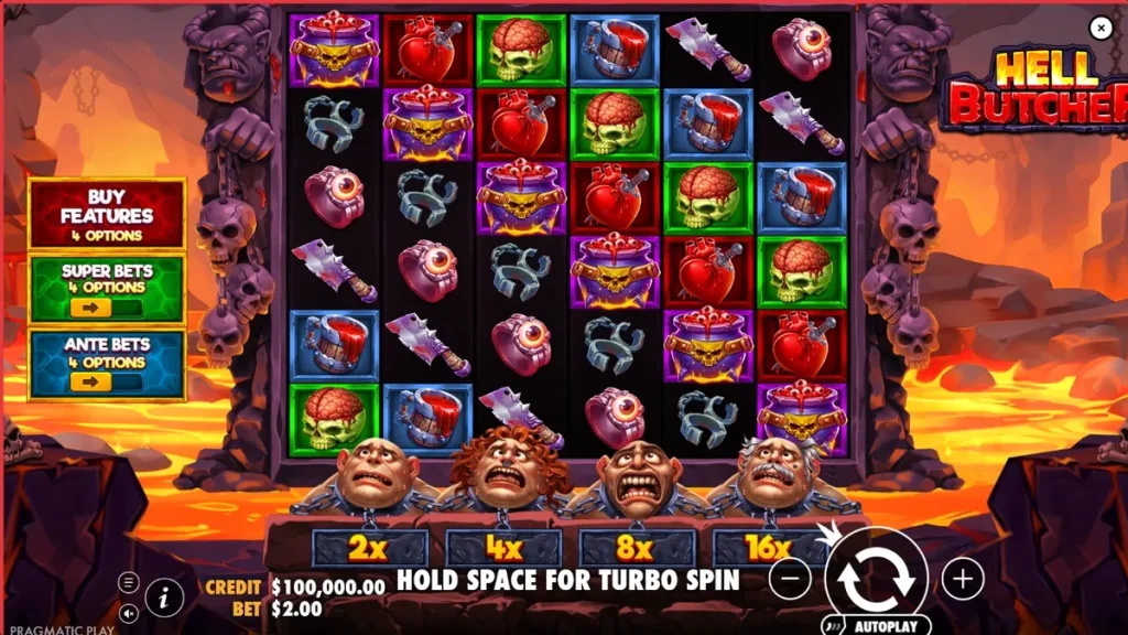 Tampilan visual game slot Hell Butcher dengan tema horor yang mencekam
