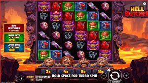 Tampilan visual game slot Hell Butcher dengan tema horor yang mencekam